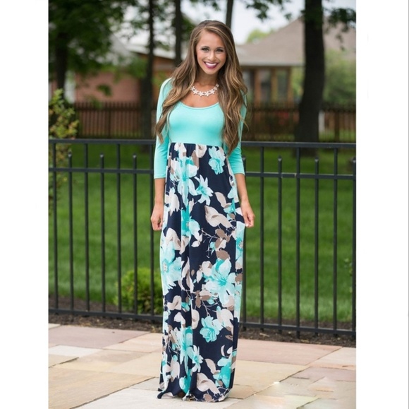 teal floral maxi dress
